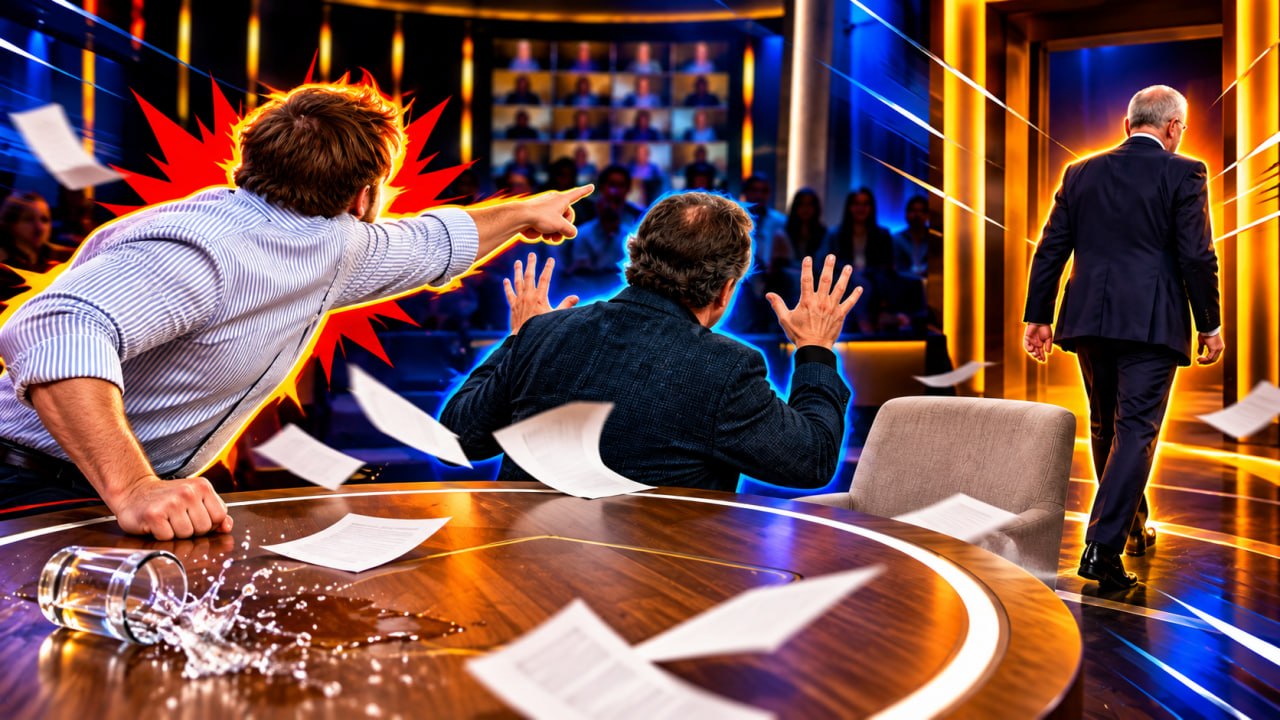 Beeld van chaos in een televisiestudio